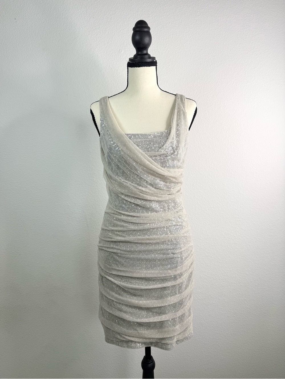 Express Cream Sequin Draped Mini Dress